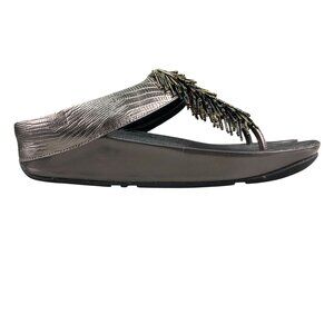 FitFlop Women's Size 8 Cha Cha Silver Beaded Open Toe Platform Wedge Sandals